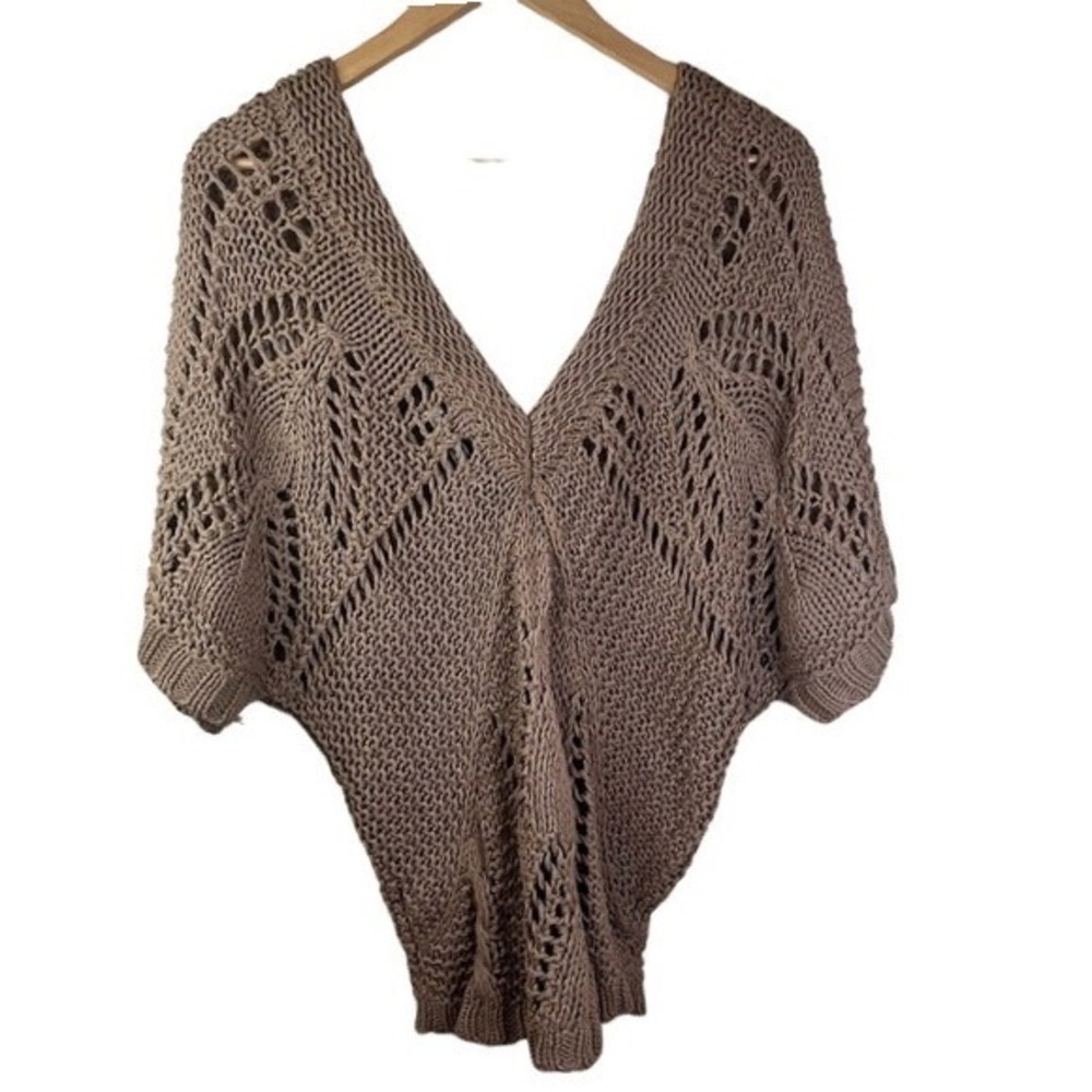 OLD NAVY 70s XL Crochet Retro Knit top see‎ through Vintage Inspired vest brown
